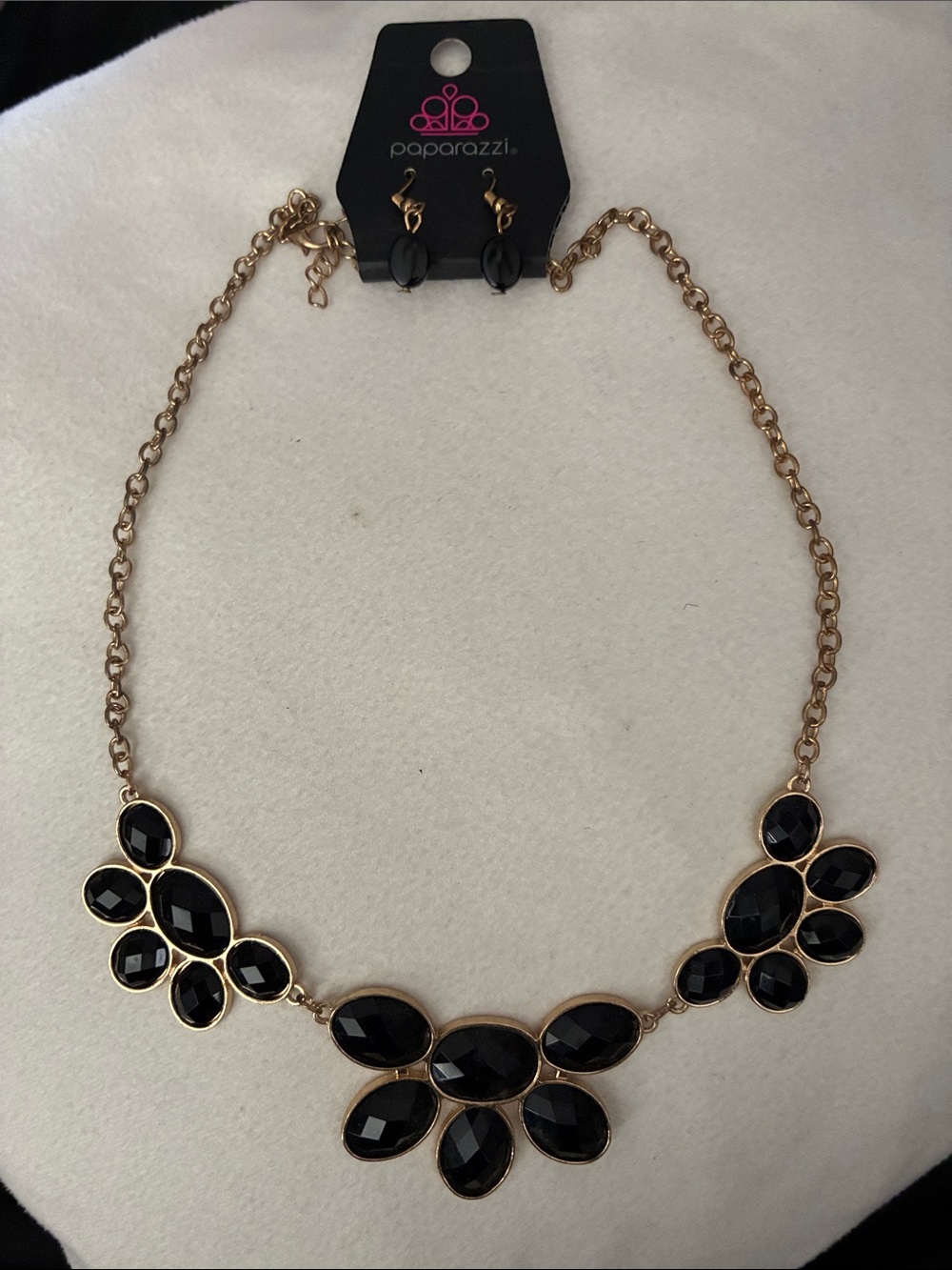 paparazzi Gold-Tone Black Faceted Statement Necklace with Earrings